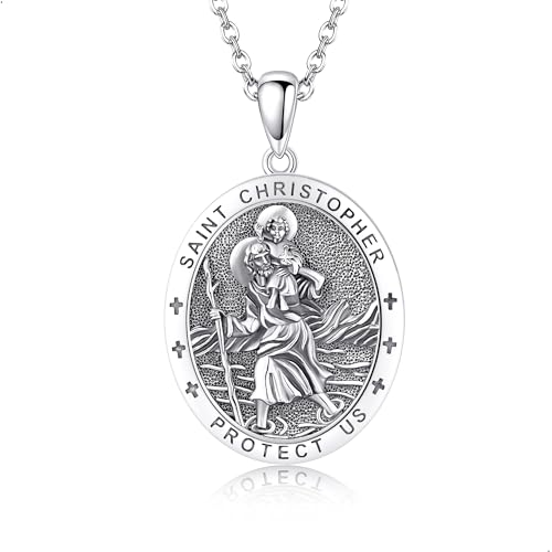 Religion Jewelry 925 Sterling Silver Saint Raphael/Saint Joseph/Virgin Mary/Saint Christopher/Saint Jude/Santa Muerte/Saint Brendan Medal Pendant Protection Gifts for Men Women