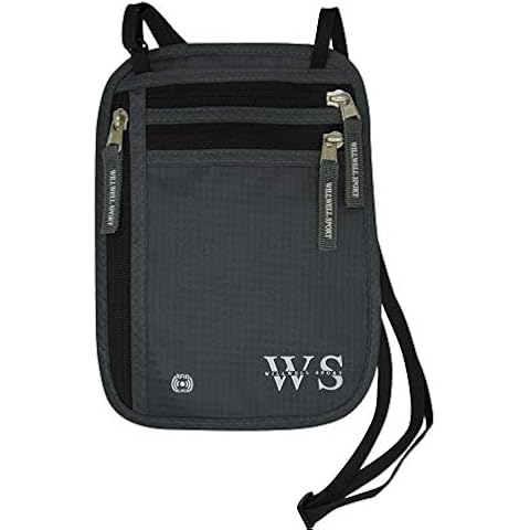 WILLWELL SPORT Neck Wallet - RFID Blocking Waterproof Travel Pouch - Hidden Anti-theft Festival Passport Holder - Flat Neck Pouch - Grey Cover