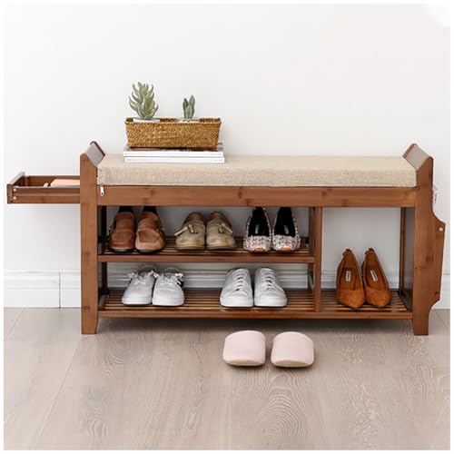 Banco de zapatos de bambú con asiento de 2 niveles que ahorra espacio, elegante diseño abierto para entrada, pasillo, pelaje