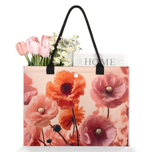 Pink Red Flowers Tote Bag for Women Large Beach Bag Reusable Tote Bags for Work Travel Beach Shopping3