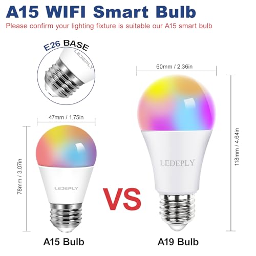 Image of A15 LED Smart Bulb, Compatible with Alexa, Google Home, E26, 5W=40W, Color Changing, Dimmable WiFi Light Bulbs, No Hub Required, 3 Pack