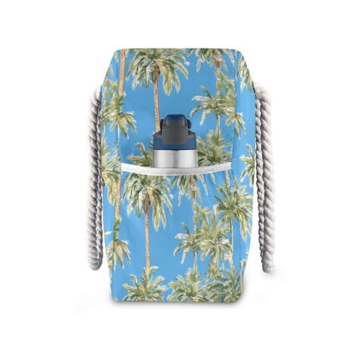 JUNZAN Tropical Palms Blue Beach Tote Bag with Handles Swim Pool Bag Beach Totes Bags for Women with Waterproof Pockets4