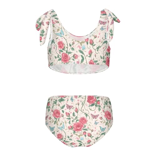 Wusikd Roses Butterflies Girls Swimsuits Two Piece Green Leaves Swimwear Bikini Set for for Girls Size 3T2