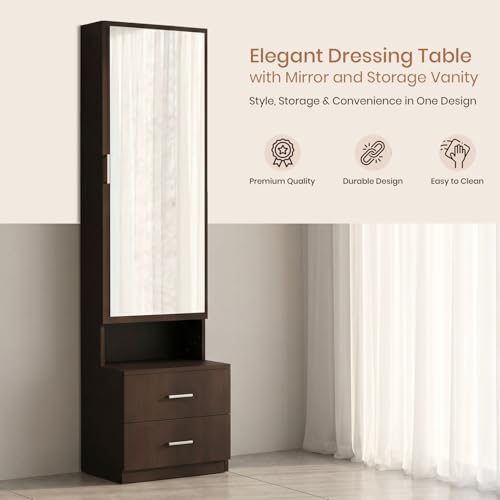 Image of FURNIFLIX Engineered Wood Dressing Table with Drawers and Door Storage Wooden Mirror Vanity Furniture for Bedroom Home Living Room - Black Wenge Finish