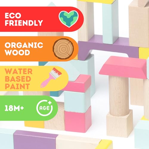 Image of CUBIKA 100 Piece Wooden Blocks Construction Kit- Montessori-Inspired Stacking Toy for Toddlers and Kids- Durable Wooden Blocks for Creativity, Fine Motor Skills, and Early Learning
