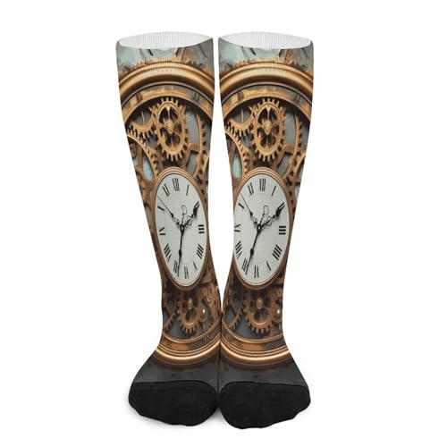 FekiLoot Rusty Steampunk Clock Compression Socks Cozy Soft Support Socks Fashion Breathable Knee High Tube Socks for Adult