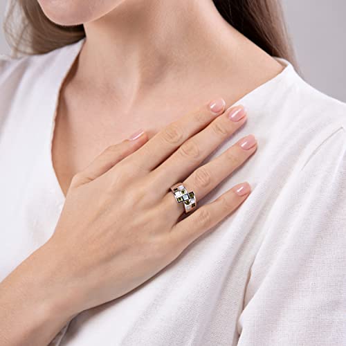 Sterling Silver Promise Ring Size 6-9 Mother of Pearl with Color Gemstone Contemporary Design for Women Birthstone Anniversary Engagement Band Ring3