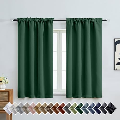 Image of Christmas Green Short Blackout Curtains for Bedroom 54 Inches Long 2 Panels, Modern Window Treatments Thermal Insulated Curtains for Living Room, Rod Pocket Blackout Drapes, 2x40Wx54L Inches