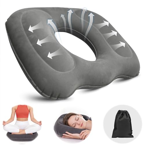Yuaerbuo CojíN OrtopéDico Inflable, PVC Flocado Flotador Almorranas con Bolsa de Almacenamiento Cojin Hemorroides Respirable Cojines Antiescaras Inflables Coxis para Dolor de Ciática