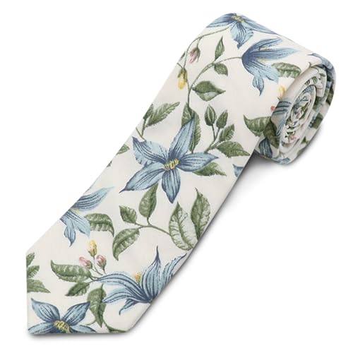 Image of Cotton Floral Ties for Men 2.76 inch Men's Skinny Tie Linen Flower Printed Neck Tie for Wedding Dating Party
