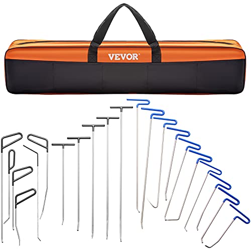 VEVOR Rods Dent Removal Kit, 21 Pcs Paintless Dent Repair Rods, Stainless Steel Dent Rods, Whale Tail Dent Repair Tools, Professional Hail Dent Removal Tool For Minor Dents, Door Dings And Hail Damage