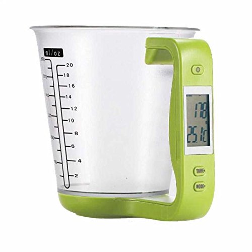 1Pcs Digital Kitchen Electronic Measuring Cup Scale Household Jug Scales with LCD Display Temp Measurement 16×12.5×13.5cm (Green)