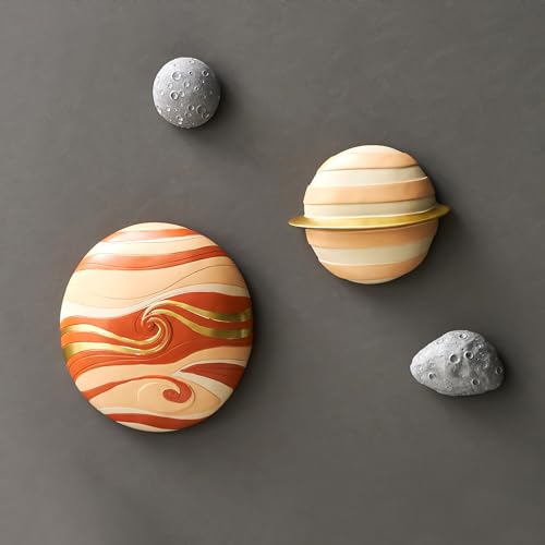 Image of 4Pcs Outer Space Planets Wall Decor Cute Wall Sculptures Astronauts Galaxy Nursery Decor, 3D Outer Space Theme Bedroom Wall Decorations for Kids Room Boys Room