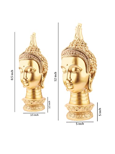 Image of THE WHITE INK DECOR pLord Buddha Statue, Figure, House Warming, Decorative Items Lord Buddha Statue for Living Room, Antique Gold, Meditating Buddha Head Statue for Home Decor Set of 2 (8.5inches)