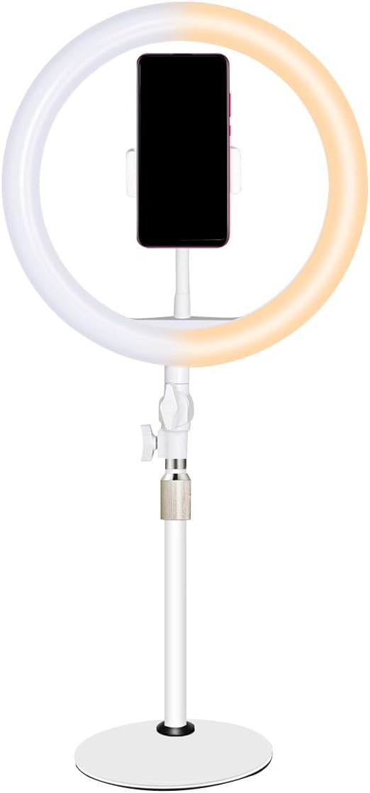 10-inch Adjustable Live Filling Light and Selfie Lamp with Phone Holder, White LED Beauty Light for Desktop Streaming and Video Recording