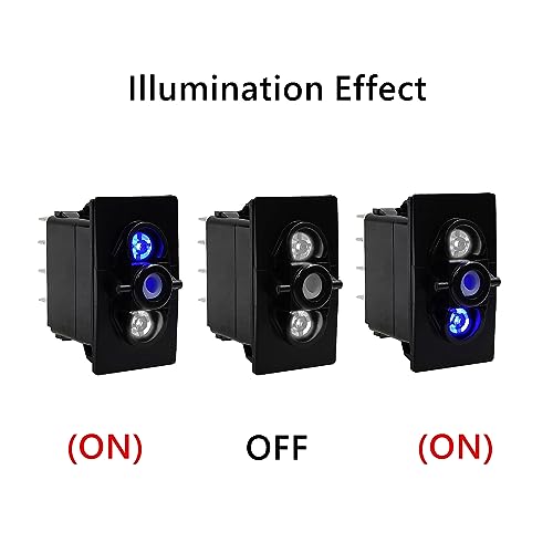 Image of Dual Blue Led 7 Pin (ON)-Off-(ON) DPDT 3 Way Momentary Rocker Switch Base for ARB /Carling Auto Marine Boat Dashboard Switch Replacement 12V /24V IP68