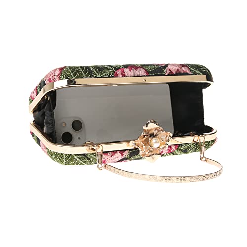 Image of Womens Vintage Floral Embroidery Clutch Evening Handbag Shoulder Bags Purse for Wedding Party Prom