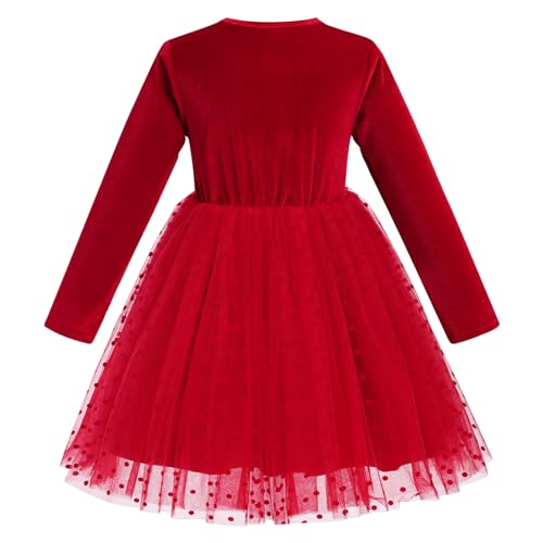 Kids Girls Fall Winter Long Sleeve Velvet Tiered Tulle Tutu Dress Wedding Flower Girl Dress3