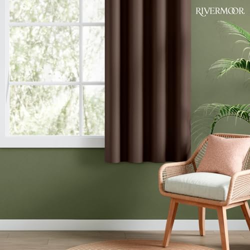 Image of Rivermoor Blackout Curtains Set of 1 | Solid Window Curtain for Living Room & Bedroom | Coffee | 80% Room Darkening | 250 GSM | Acrylic Eyelet | 114 x 152 cm