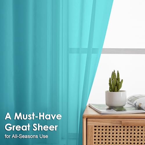 Image of OVZME Turquoise Sheer Curtains 78 Inches Long 2 Panels - Soft Light Filtering Window Sheer Panels for Living Room /Bedroom, Top Dual Rod Pocket, 1 Pair, Each 42Wx78L Inches