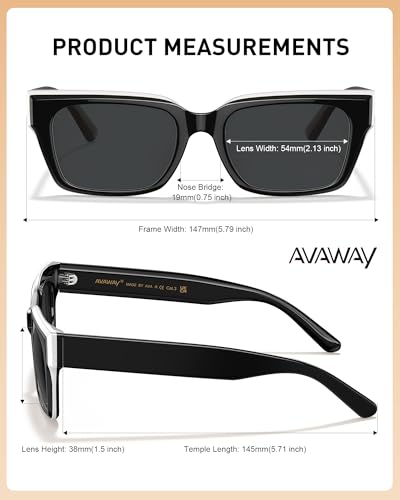Image of AVAWAY Chunky Rectangle Sunglasses for Men Women, Polarized Trendy Large Acetate Frame UV400 Protection Driving Sun Glasses