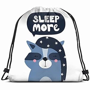 Hand Getrokken Gelukkig Wasbeer Lettering Dieren Wildlife Slaap Trekkoord Rugzak Tas Voor Kids Jongens Meisjes Tieners…