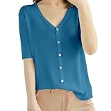 Mashaouyo Cárdigan de manga corta para mujer, cárdigan de verano para mujer, chaleco de Reino Unido, cárdigan corto de punto, sudadera lisa, cárdigan de verano, cuello en V, manga corta, azul celeste