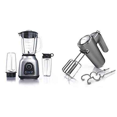 Arendo Standmixer Hochleistungsmixer, 1400, Titan, 1.75 liters, Silber Edelstahl & Elektrischer Handmixer Edelstahl 400…