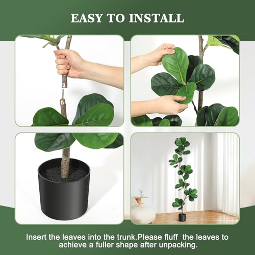 GAOMON 6FT Artificial Fiddle Leaf Fig Tree in Black Nursery Pot,Faux Potted Tree for Home Decor, Fake Rubber Tree for Indoor Office Living Room