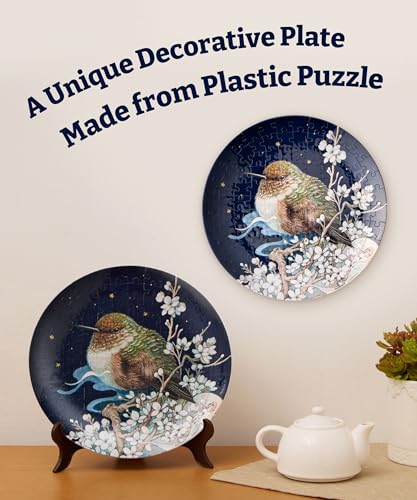 Image of PieceRelax 3D Puzzle Plate 124 Pieces - Phoenix Chan - Bird on Plum Branch - Jigsaw Puzzle for Adults, Decorative Plate with Durable Plastic Pieces, Ideal Gift for Home or Office Decor [PL1007]