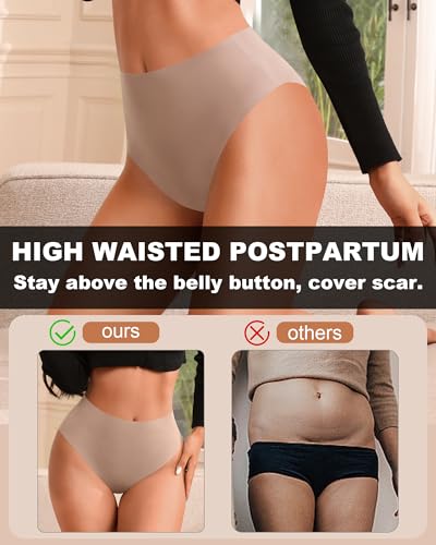 ASIMOON High Waisted Seamless Womens Bikini Underwear No Show Postpartum High Cut Cheeky Ladies Panties 4 Pack2