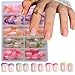240Pcs French Tip Press On Nails Short Square Fake Nails Press Ons Set Full Cover Acrylic Glue on Nails Reusable Glossy Artificial Nail Kit False Nails for Women Girls Manicure 12 Color
