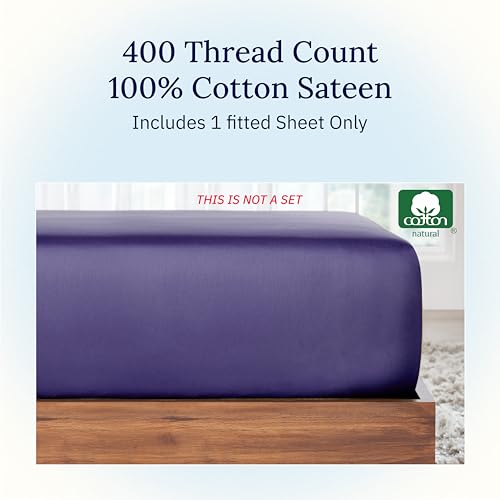 California Design Den Twin Fitted Sheet Cotton, Soft 400 Thread Count 100% Cotton, No Pop-Off Elastic, Deep Pocket Cooling Sheets, Durable Sateen Weave Bottom Sheet for Adults (Dark Purple)