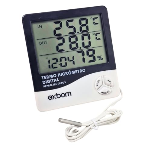 Termômetro Digital Termo Higrômetro com Sensor Externo Medidor Temperatura e Umidade Digital com Cabo de 90 cm Original