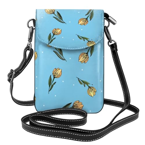 Sac bandoulière tulipes jaunes en cuir PU pour femme avec porte-cartes