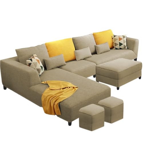 Image of Casaliving Minta 8 Seater LHS L Shape Sofa Set with Ottoman & 2 Puffy for Living Room (8 Seater LHS, Cream Colour)