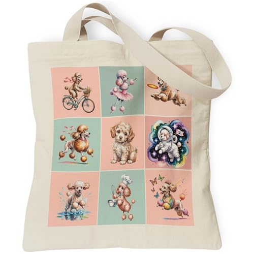 TOTEUSVIA Poodle Lover Gift Tote Bag Pet Poodle Reusable Canvas Bag with Inner Pocket