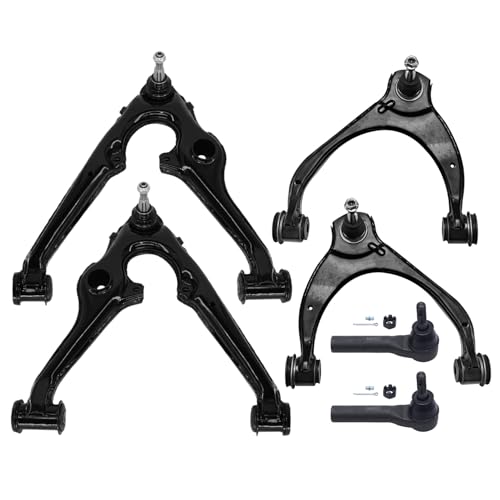 Image of Detroit Axle - 6pc Front End Kit for 2014-2018 Chevrolet Silverado 1500 GMC Sierra 1500 Yukon Suburban Tahoe Cadillac Escalade, 4 Lower Upper Control Arms with Ball Joint 2 Outer Tie Rods Replacement