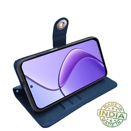 Image of Pikkme Flip Cover Leather Finish | Inside TPU with Card Pockets | Complete Protection Button Flip for Realme Narzo 70x 5G / N65 / Realme 13 /12 /12X 5G /C65 (Blue)