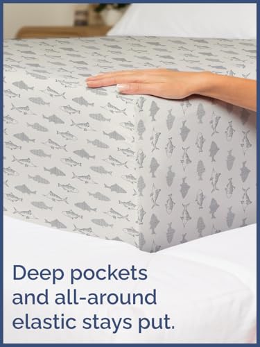 Image of Kids Twin XL Size Gray Fish Bed Sheets - 3 Piece Kids Gray Fish Sheet Set | Gray Fish Themed Bedding, Ultra-Soft, Cute & Cozy, Breathable & Machine Washable, Bed Set for Boys, Girls & Teens, Breathable
