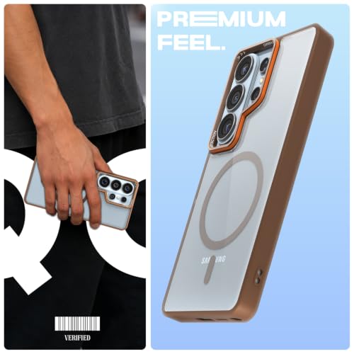 Image of Pikkme Back Cover for Samsung S26 Ultra 5G | Shockproof | Mag-Safe Compatible | Hard Transparent Back | Premium Raised Camera Protection | Bumper Case (Brown Mag-Safe)