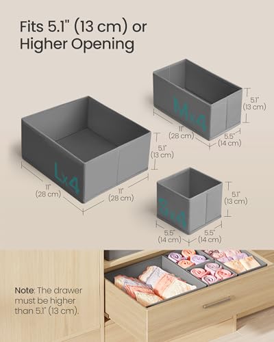 SONGMICS Drawer Organizer, Dresser Drawer Organizers, Set of 12, Foldable Fabric Storage Bins for Socks, Underwear, Bras, Ties, Scarves, Dove Gray URDZ006G02 - Image 4