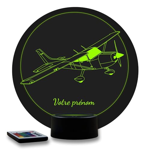 JNB-Maker Lampe LED 3D Avion Cessna 172 Personnalisée Prénom – Veilleuse 16 Couleurs + Télécommande – Cadeau Passion Aviation Légère & Pilote –...