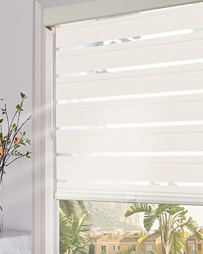 Image of Persilux Cordless Zebra Blinds for Windows (34 inch W x 64 inch H, Beige) with Upgraded Cassette Room Darkening Dual Layers Sheer Shades Thermal Insulated Window Roller Blinds for Home