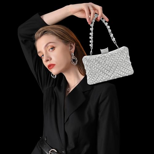 Image of RNIEGA Rhinestone Clutch Purse for Women Sparkly Evening Handbag Bridal Purse Crossbody Shoulder Bag with Detachable Chain