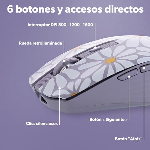 Ratón Bluetooth recargable T'nB Flower Exclusiv para trabajar sin cables 5