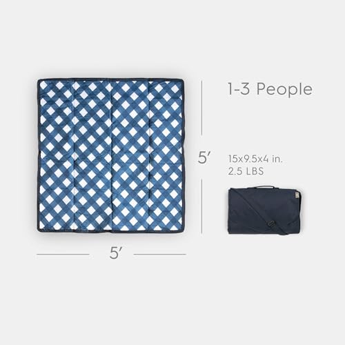 Image of Little Unicorn 5'x5' Outdoor Family Picnic & Beach Blanket | Durable & Water-Resistant Fabric | Compact Fold & Easily Wipes Clean | Zipper Pocket (Navy Plaid)