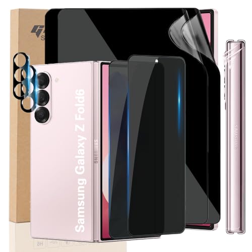 WNABZZER Samsung Galaxy Z Fold 6 Privacy Screen Protector 2 Inner Flexible Black TPU Film +2 Front Anti Spy Tempered Glass Screen Protector +2 Camera Lens Protector +2 Side Soft Film [Anti Scratch]