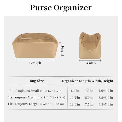 Image of Purse Organizer Insert for Dior Toujours Medium Bags, Satin Luxury Bag Insert, Lightweight & Portable Purse Shaper with Pockets, Ideal for Travel, Shopping, and Daily Use(Chai, Toujours M)
