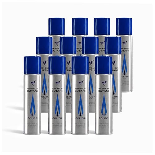 Colibri – Gaz Butane 12 x 300 ML pour recharger briquets, chalumeaux de Cuisine, etc. – Bouteille de Recharge de gaz pour briquets avec 99,9994% de Butane...